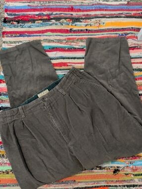 Vintage L.L. Bean Charcoal Gray Corduroy Pleated Trousers